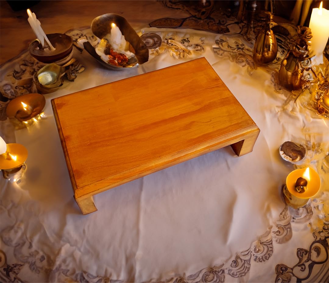 Hutson Handmade Wooden Puja Chowki | Sitting Patta | Bajot | Asana Table – 11x7x3 Inch | Solid Neem/Ghamhari Wood | Heavy-Duty, 200 KG Load Capacity | Glossy Finish
