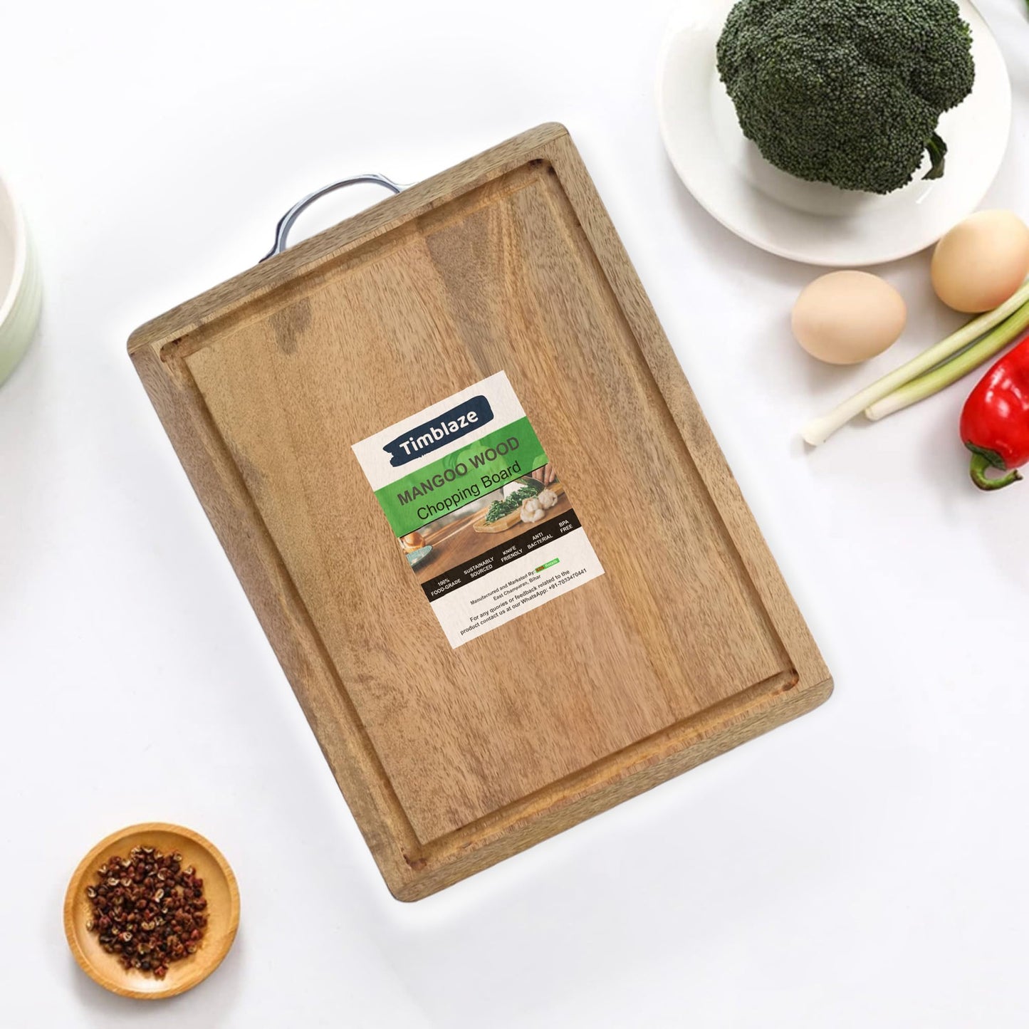 Anti-Bacterial Single Piece Solid Mango Wood Chopping/Cutting Board - Reversible - No Polish No Dyes Heavy Duty, Natural Finish (Mango XXL - Juice Grove) (18"x12"x1")