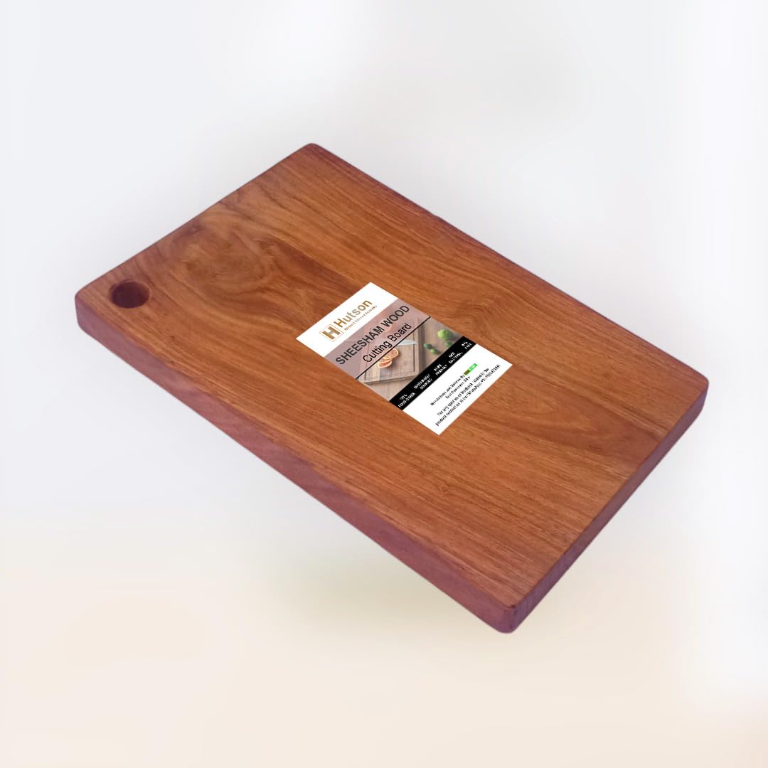 Hutson Natural Sheesham Wood Antibacterial & Reversible Kitchen Chopping Board 1 inch Thick – Anti-Skid, Knife-Friendly (Extra Thick - 15x10)