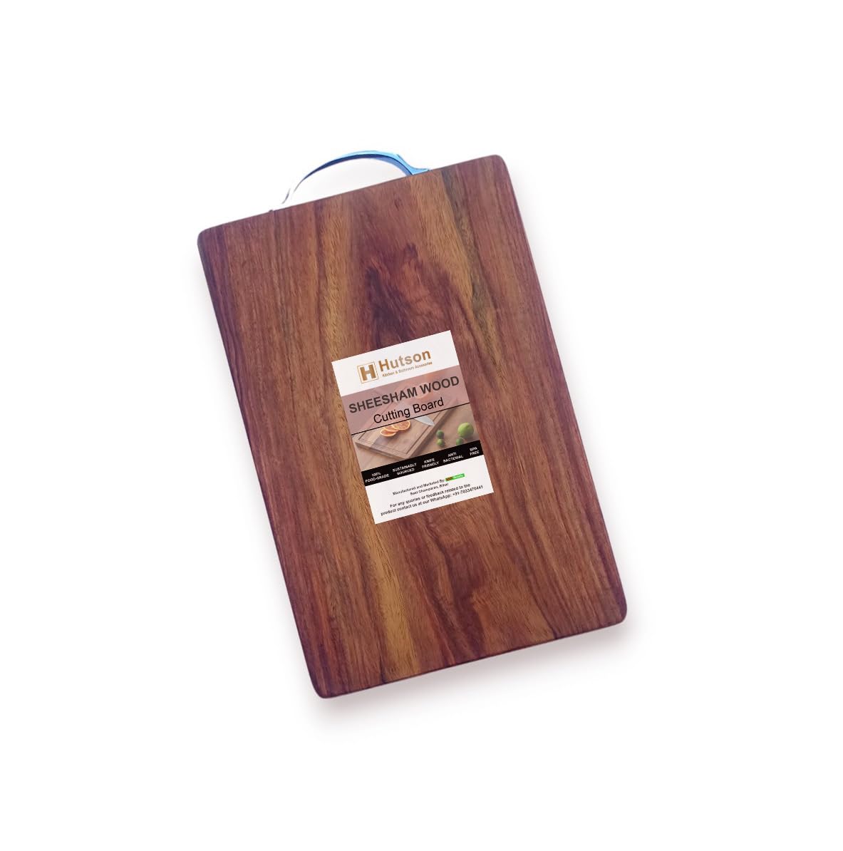 Hutson Natural Sheesham Wood Antibacterial & Reversible Kitchen Chopping Board 1 inch Thick – Anti-Skid, Knife-Friendly (Extra Thick - 15x10)