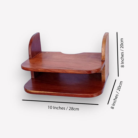 Hutson Premium Handmade Sheesham Wood Set Top Box Stand | Wall Mount Stylish WiFi Router Holder | TV Cabinet (Classic) - 26 x 20 x 20 cm