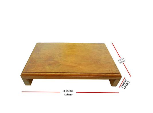 Hutson Handmade Wooden Puja Chowki | Sitting Patta | Bajot | Asana Table – 11x7x3 Inch | Solid Neem/Ghamhari Wood | Heavy-Duty, 200 KG Load Capacity | Glossy Finish