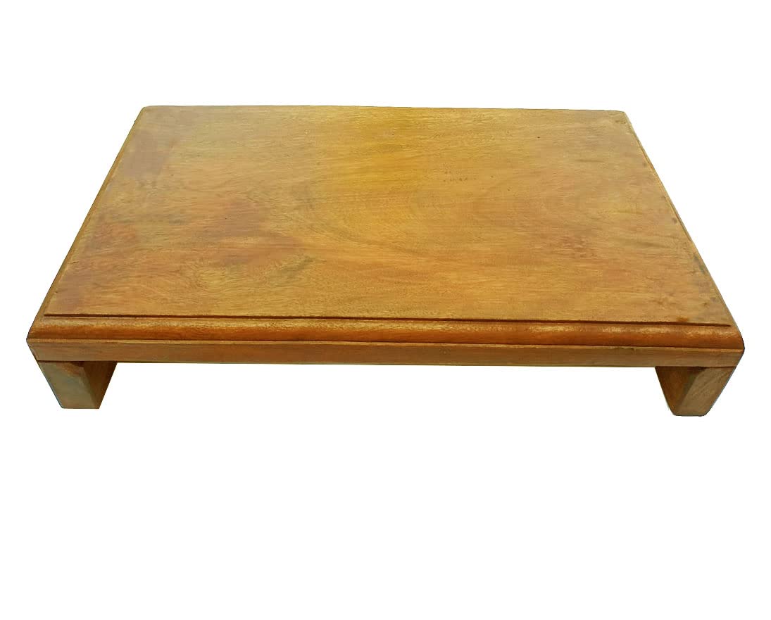 Hutson Handmade Wooden Puja Chowki | Sitting Patta | Bajot | Asana Table – 11x7x3 Inch | Solid Neem/Ghamhari Wood | Heavy-Duty, 200 KG Load Capacity | Glossy Finish