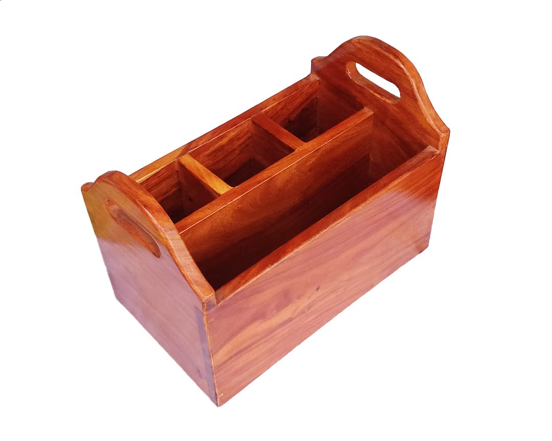 Hutson Sheesham Wood Spoon Stand for Dining Table Stand / Cutlery Holder / Caddy / Organizer Stand Wooden cutlery holder for kitchen
