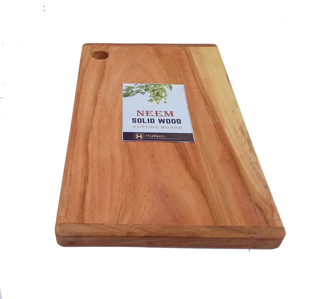 Hutson Natural Neem Wood Solid Block Handmade Rectangle Shape Thick Chopping Cutting Board for Kitchen Vegetables, Fruits & Cheese, BPA Free, Eco-Friendly