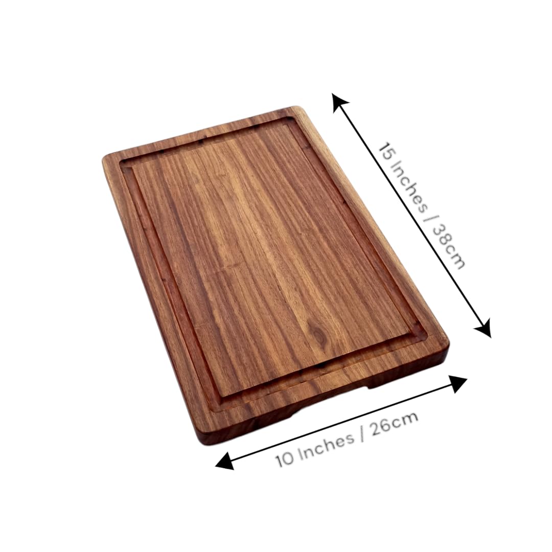 Sheesham Wood Chopping Board with Juice Groove - Cutting Board for Kitchen & Dining - Natural & Heavy Duty (15" x 10" x 1")