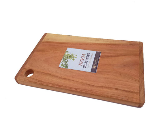 Hutson Natural Neem Wood Solid Block Handmade Rectangle Shape Thick Chopping Cutting Board for Kitchen Vegetables, Fruits & Cheese, BPA Free, Eco-Friendly