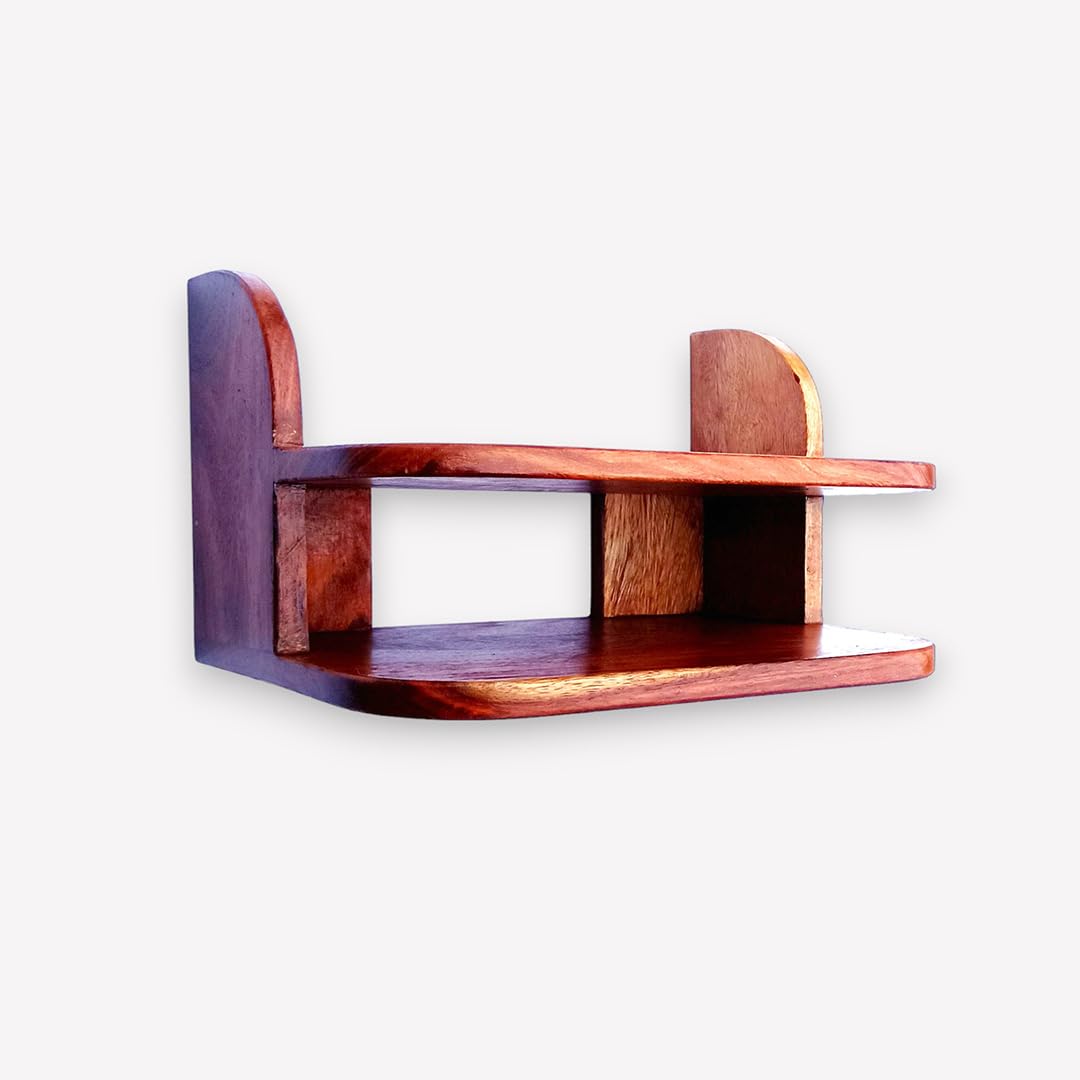 Hutson Premium Handmade Sheesham Wood Set Top Box Stand | Wall Mount Stylish WiFi Router Holder | TV Cabinet (Classic) - 26 x 20 x 20 cm