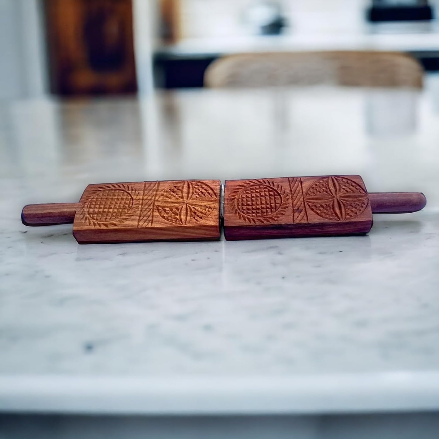Handcrafted Sheesham Wood Thekua Mould - Traditional Wooden Sancha/Agrauta for Chhath Puja - Premium Khajoor Maker & Biscuit Press for Authentic Bihari Delicacies (Folding 2 in 1)