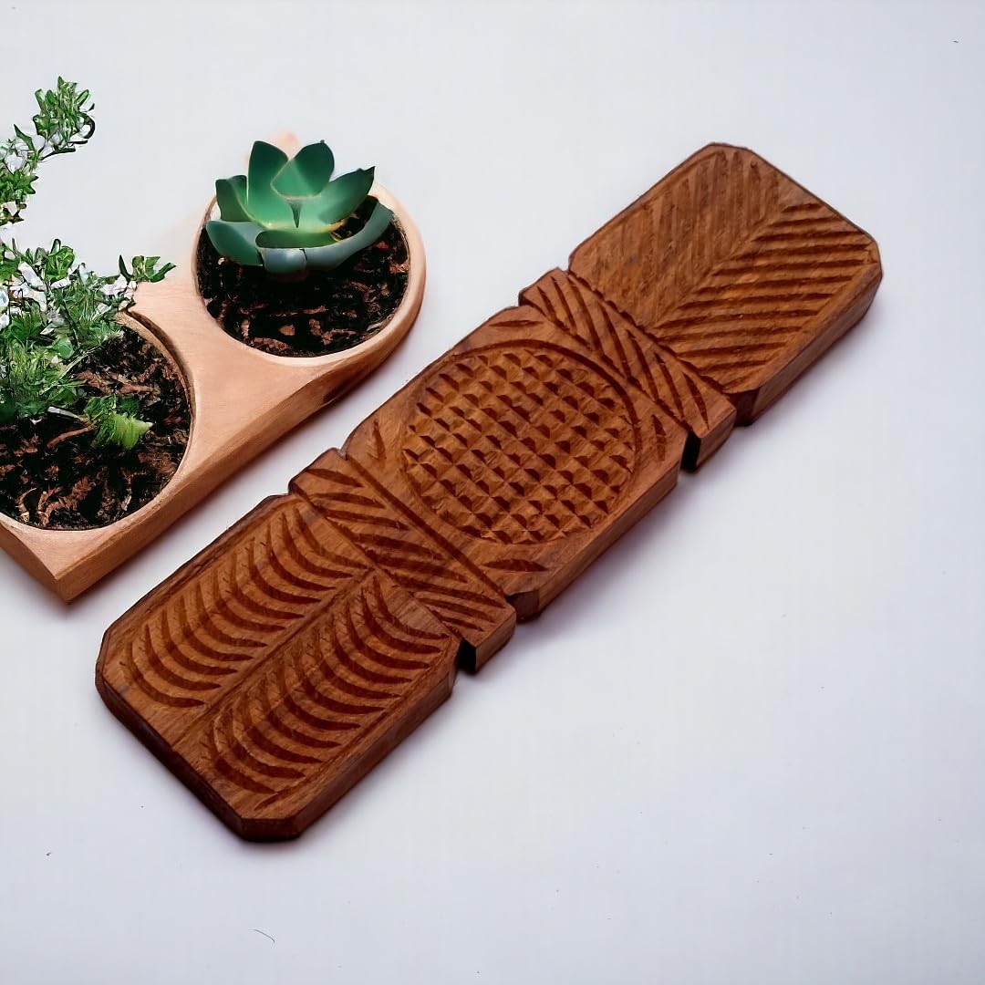 Handcrafted Sheesham Wood Thekua Mould - Traditional Wooden Sancha/Agrauta for Chhath Puja - Premium Khajoor Maker & Biscuit Press for Authentic Bihari Delicacies (Folding 2 in 1)