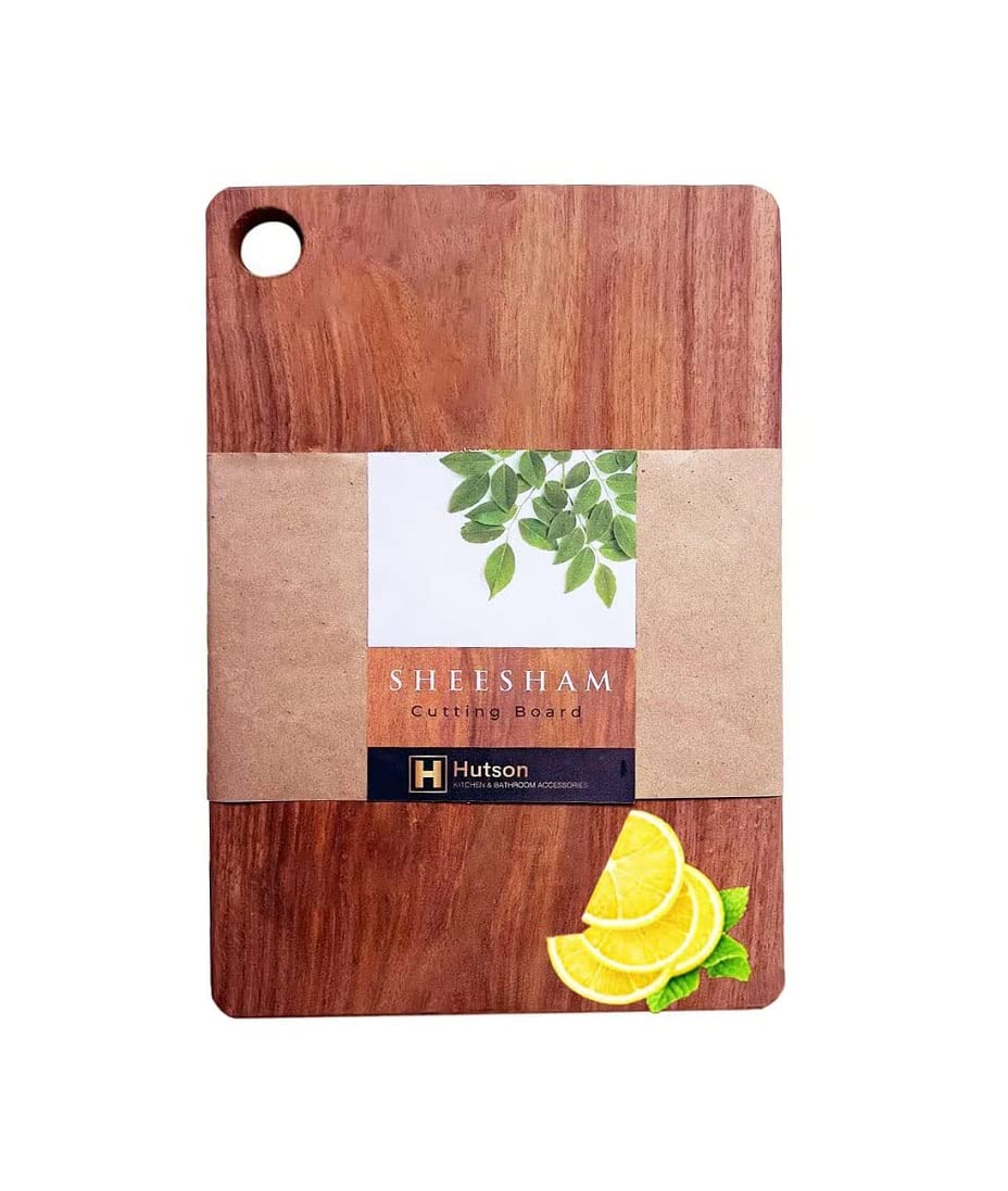 Hutson Natural Sheesham Wood Antibacterial & Reversible Kitchen Chopping Board 1 inch Thick – Anti-Skid, Knife-Friendly (Extra Thick - 15x10)