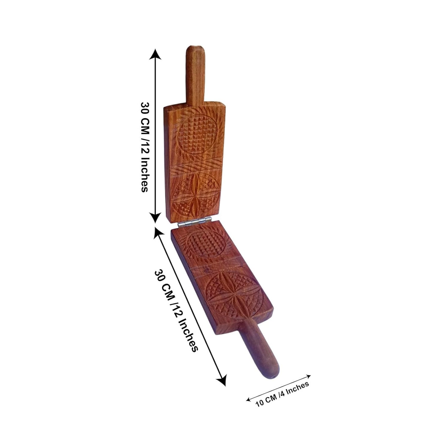 Handcrafted Sheesham Wood Thekua Mould - Traditional Wooden Sancha/Agrauta for Chhath Puja - Premium Khajoor Maker & Biscuit Press for Authentic Bihari Delicacies (Folding 2 in 1)