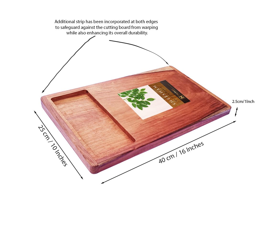 Hutson Sheesham Wood Cutting Board 16 Inch Prep Board with Bowl Slot – Reversible Wooden Chopping Board