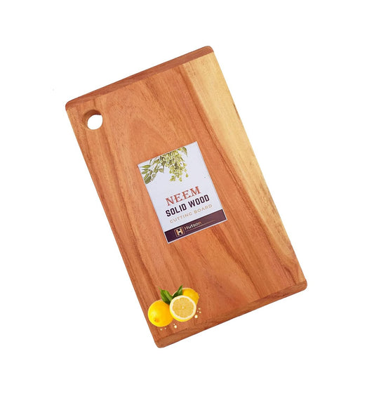 Hutson Natural Neem Wood Solid Block Handmade Rectangle Shape Thick Chopping Cutting Board for Kitchen Vegetables, Fruits & Cheese, BPA Free, Eco-Friendly