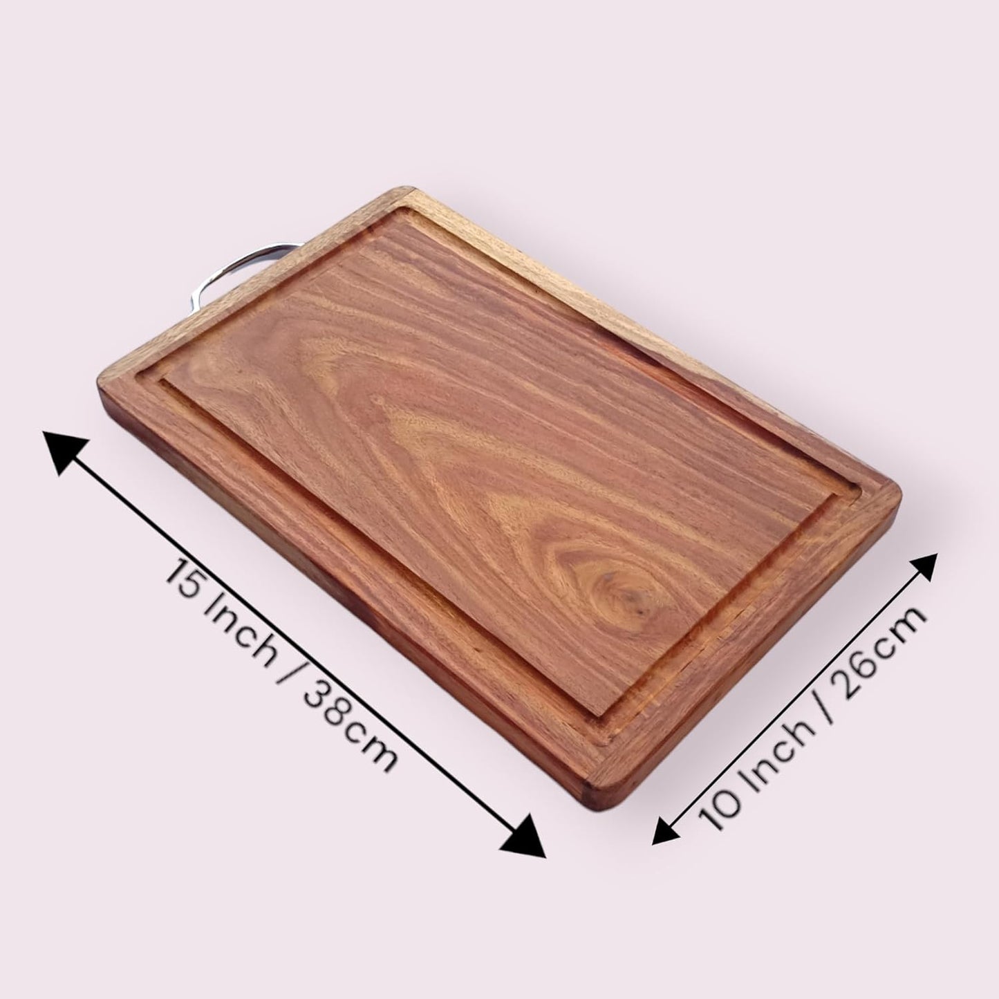 Large Sheesham Wood Chopping Board with Juice Groove - Premium Cutting Board for Kitchen & Dining - Natural & Heavy Duty (15" x 10" x 1")