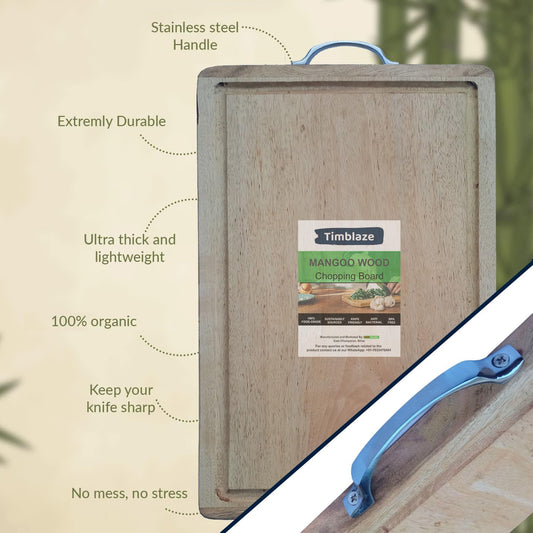 Anti-Bacterial Single Piece Solid Mango Wood Chopping/Cutting Board - Reversible - No Polish No Dyes Heavy Duty, Natural Finish (Mango XXL - Juice Grove) (18"x12"x1")
