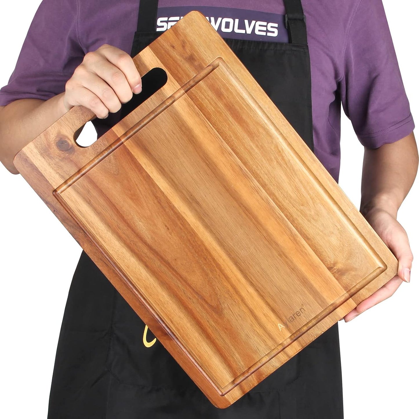 Handmade Acacia Wood Cutting Board with Handle Butcher Block Wooden Chopping Block Serving Board Fruit Charcuterie Board Meat Kitchen Cutting Boards Countertop