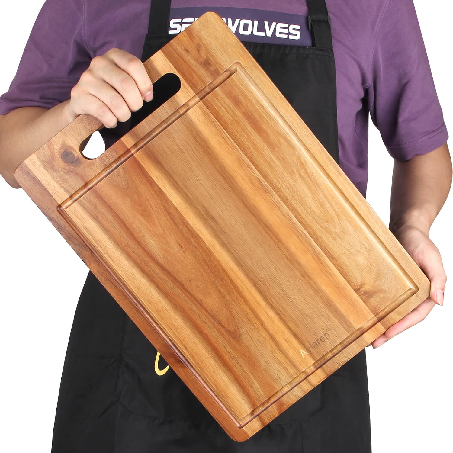 Handmade Acacia Wood Cutting Board with Handle Butcher Block Wooden Chopping Block Serving Board Fruit Charcuterie Board Meat Kitchen Cutting Boards Countertop