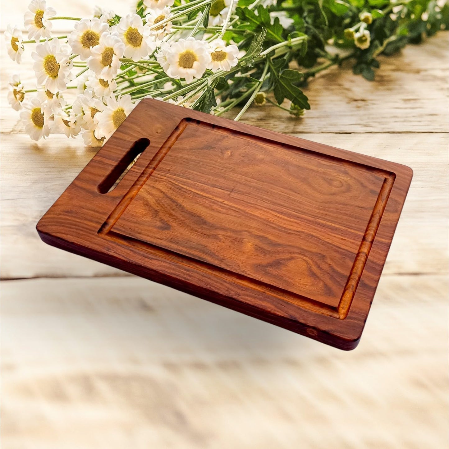 Hutson Sheesham Wood Cutting Board 15 Inch with Handle & Juice Groove – Wooden Chopping Board for Kitchen, Meat, Vegetables, Charcuterie & Serving Board