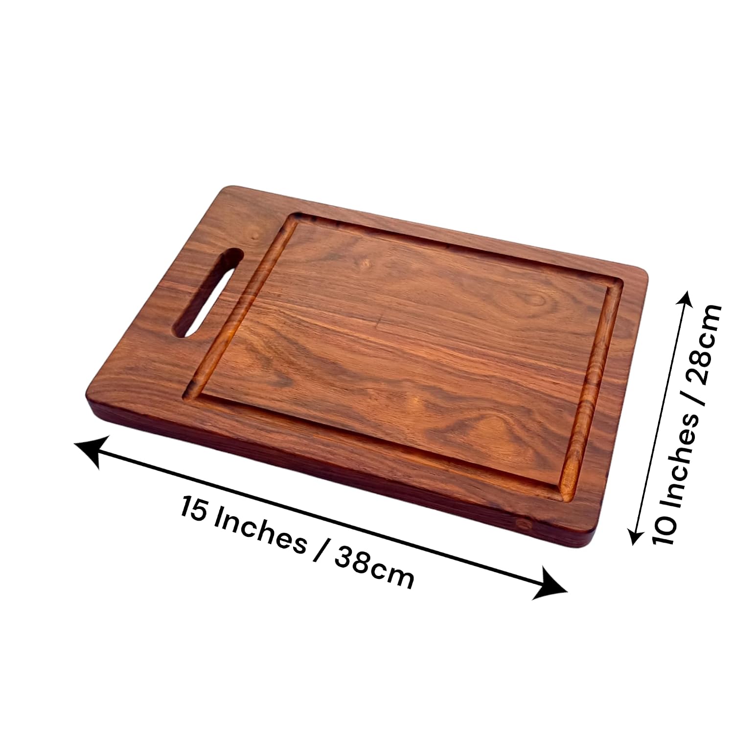 Hutson Sheesham Wood Cutting Board 15 Inch with Handle & Juice Groove – Wooden Chopping Board for Kitchen, Meat, Vegetables, Charcuterie & Serving Board