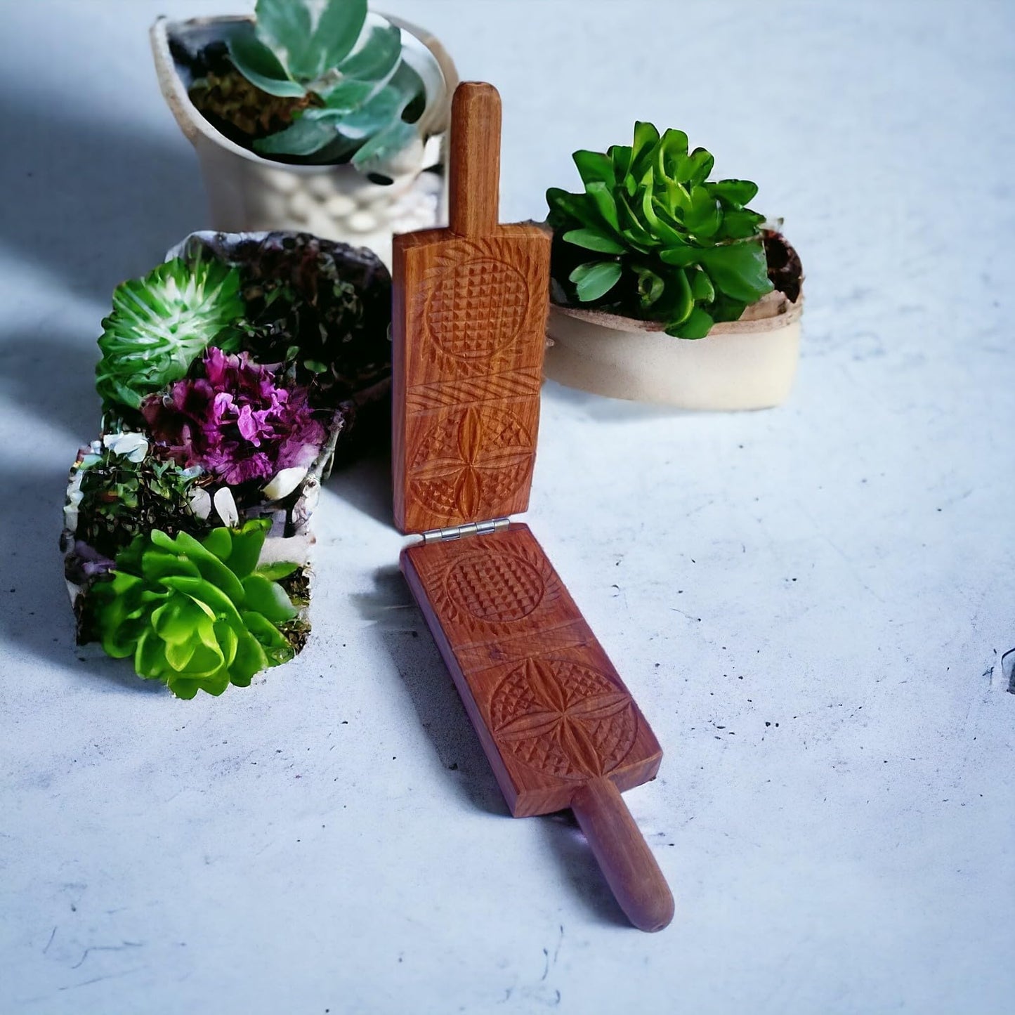 Handcrafted Sheesham Wood Thekua Mould - Traditional Wooden Sancha/Agrauta for Chhath Puja - Premium Khajoor Maker & Biscuit Press for Authentic Bihari Delicacies (Thekua-10 * 3.5)