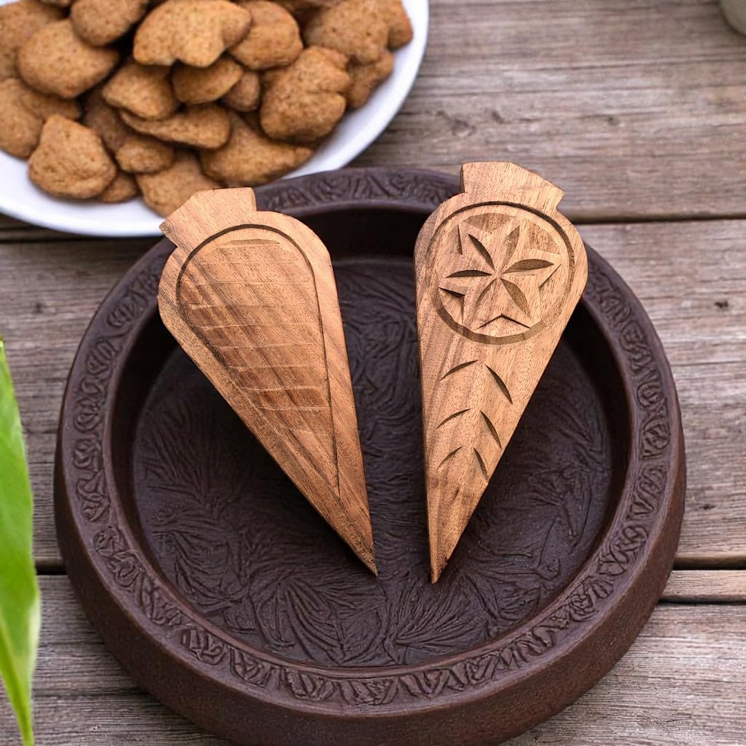 Handcrafted Sheesham Wood Thekua Mould - Traditional Wooden Sancha/Agrauta for Chhath Puja - Premium Khajoor Maker & Biscuit Press for Authentic Bihari Delicacies (Thekua-10 * 3.5)