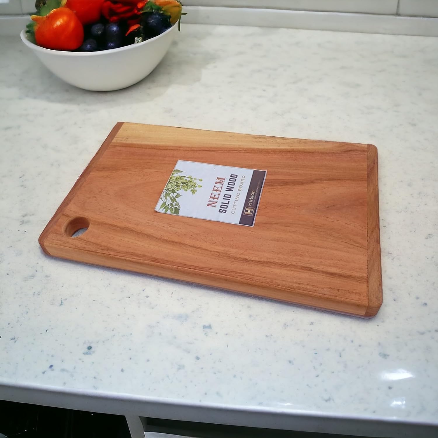 Hutson Natural Neem Wood Handmade, Antibacterial & Reversible Chopping Board (14 x 8)