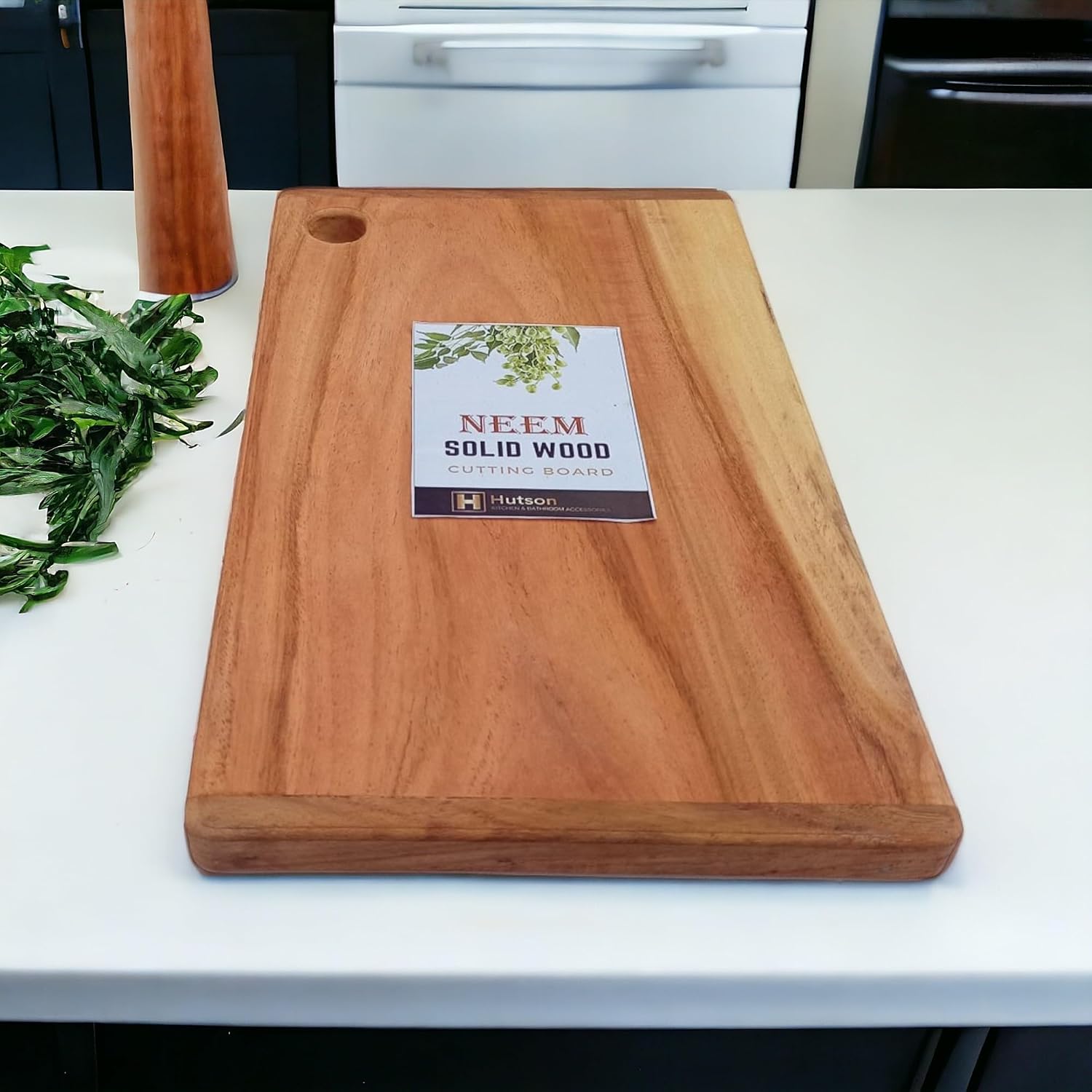 Hutson Natural Neem Wood Handmade, Antibacterial & Reversible Chopping Board (14 x 8)