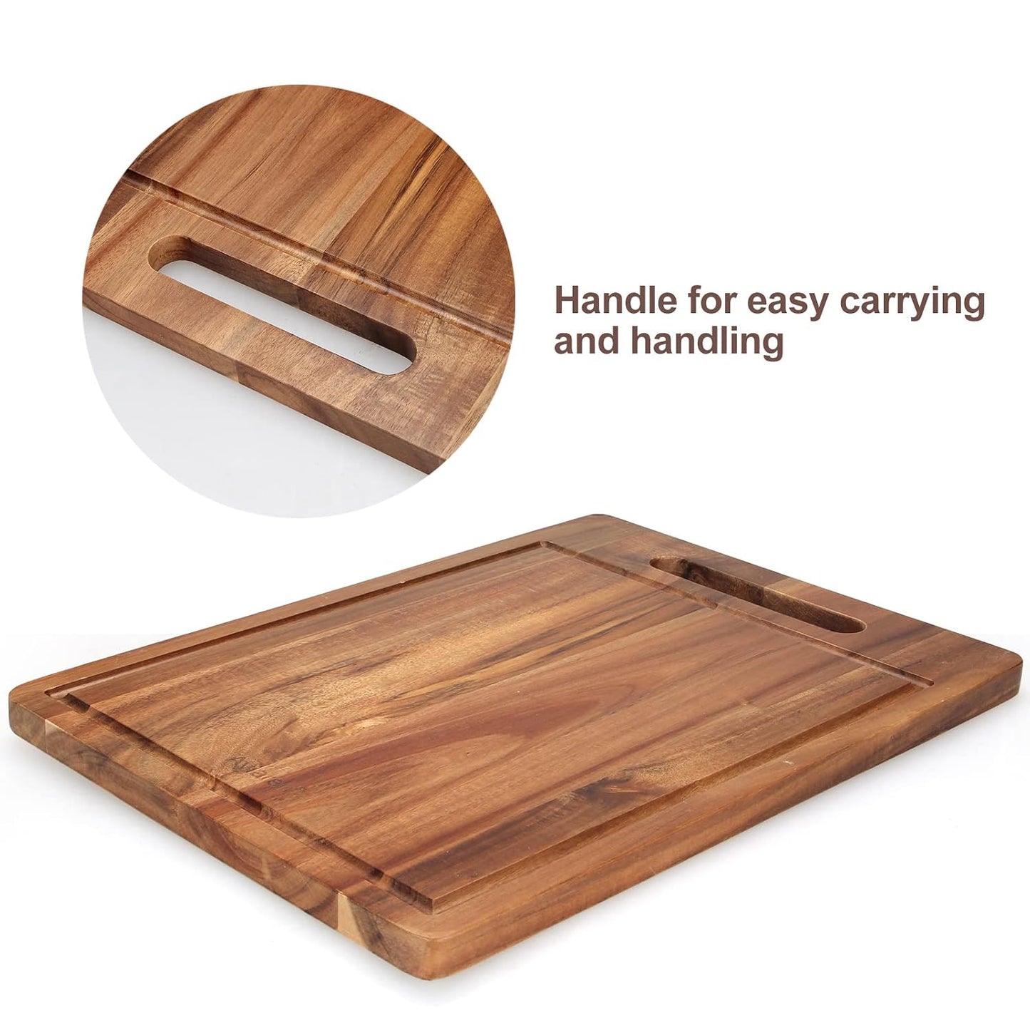 Handmade Acacia Wood Cutting Board with Handle Butcher Block Wooden Chopping Block Serving Board Fruit Charcuterie Board Meat Kitchen Cutting Boards Countertop