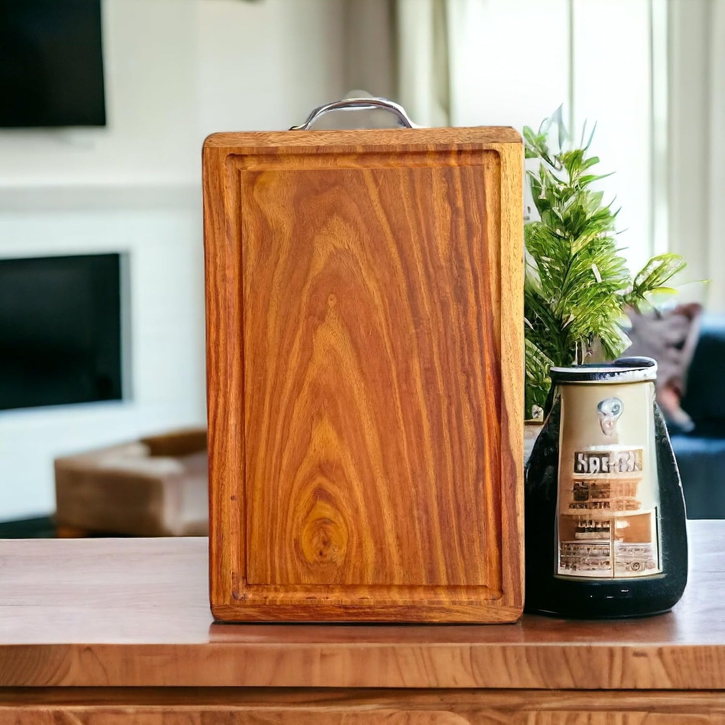 Large Sheesham Wood Chopping Board with Juice Groove - Premium Cutting Board for Kitchen & Dining - Natural & Heavy Duty (15" x 10" x 1")