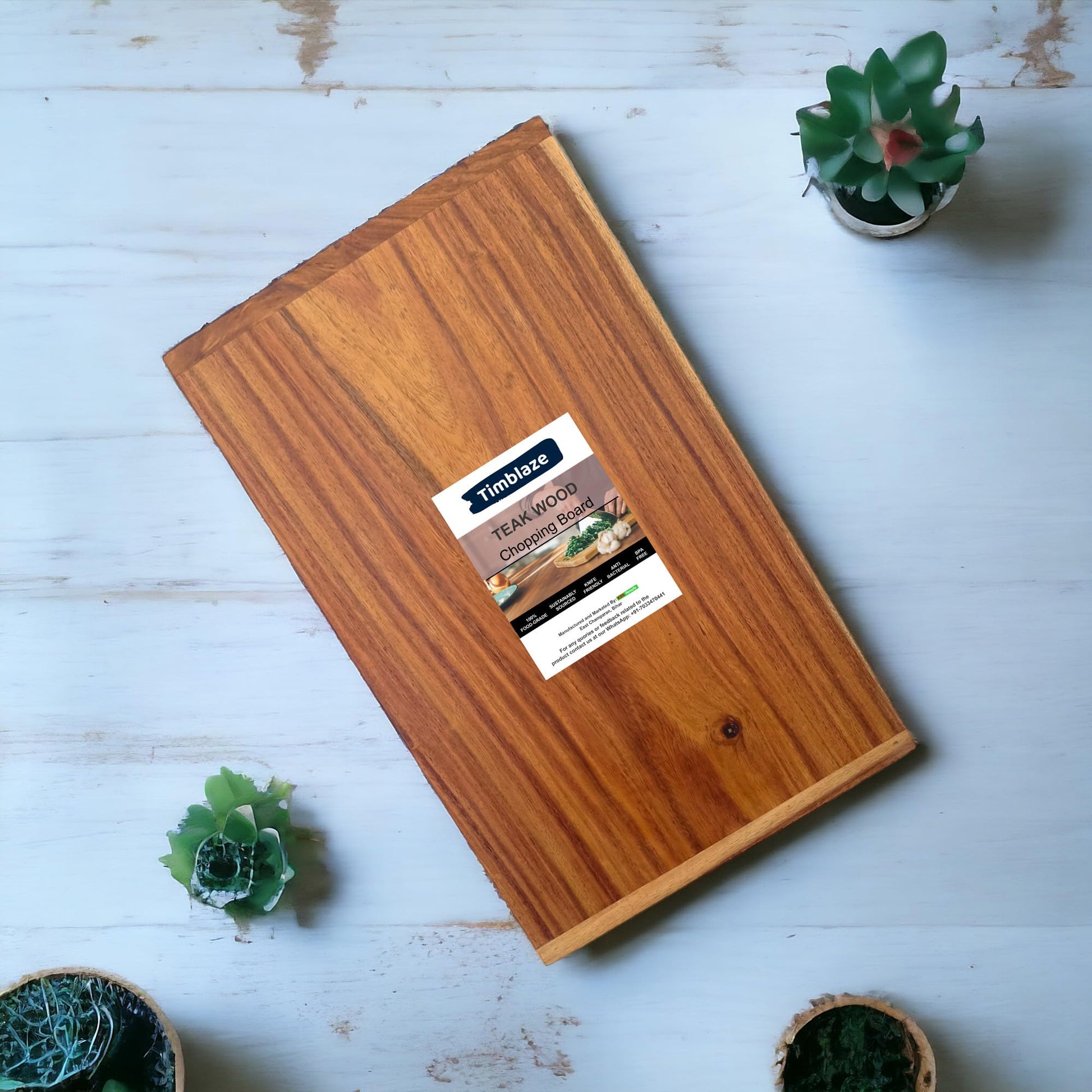 Teak Wood Chopping Board - Premium Solid Block, Large 15x9 Inches - Durable Kitchen Essential for Chopping, Cutting, and Carving - Moisture-Resistant(L)