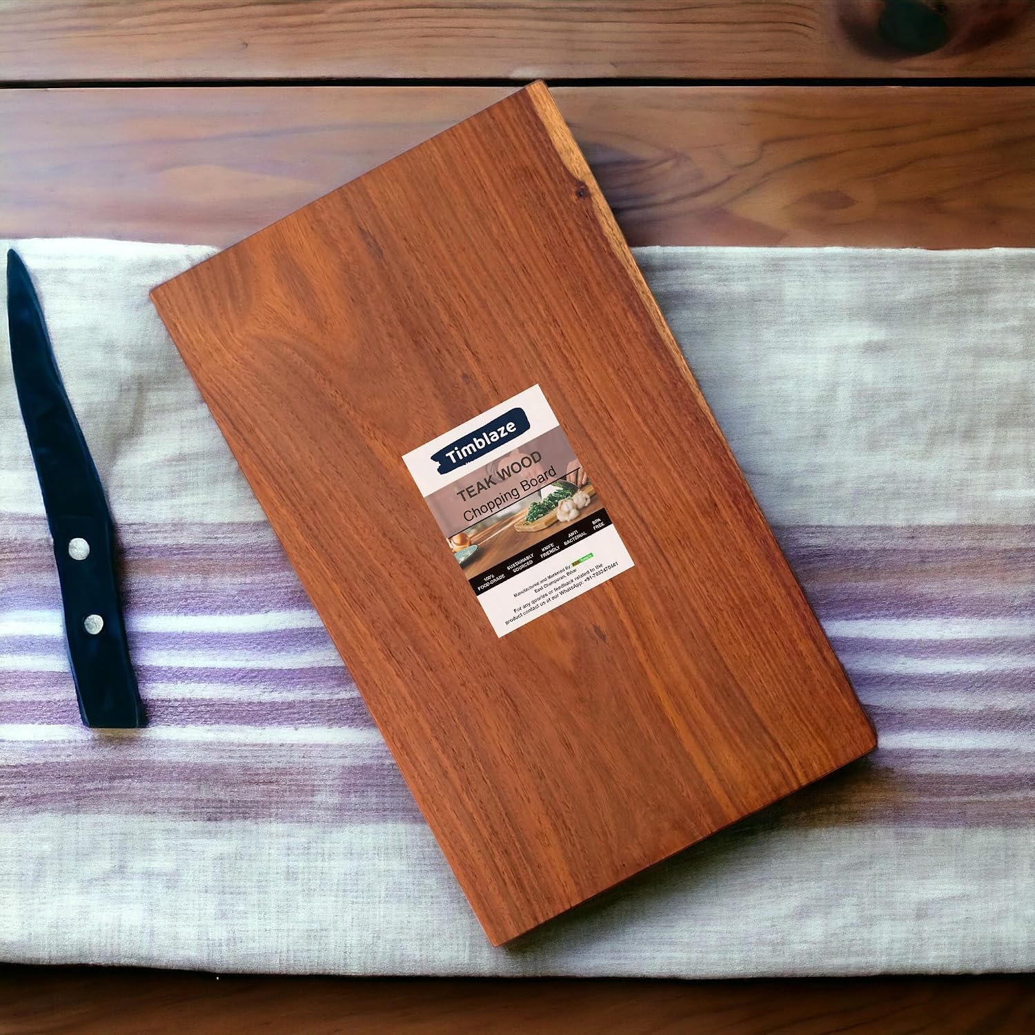 Teak Wood Chopping Board - Premium Solid Block, Large 15x9 Inches - Durable Kitchen Essential for Chopping, Cutting, and Carving - Moisture-Resistant(L)