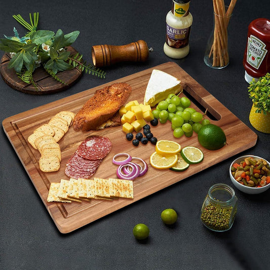 Handmade Acacia Wood Cutting Board with Handle Butcher Block Wooden Chopping Block Serving Board Fruit Charcuterie Board Meat Kitchen Cutting Boards Countertop