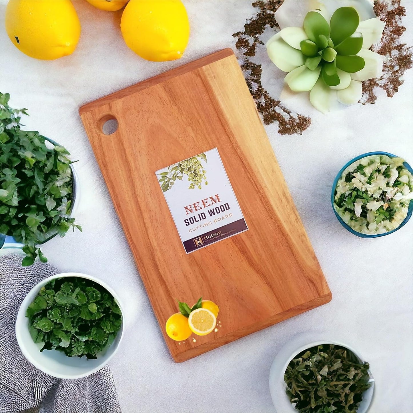 Hutson Natural Neem Wood Handmade, Antibacterial & Reversible Chopping Board (14 x 8)
