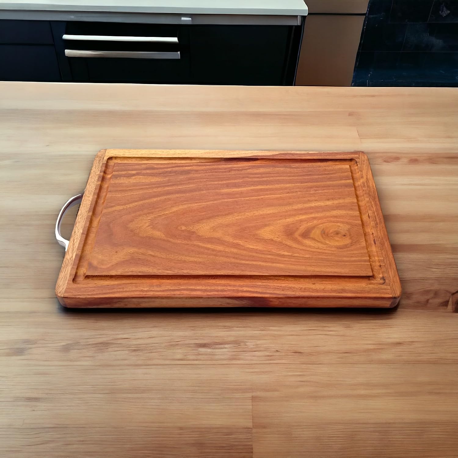 Large Sheesham Wood Chopping Board with Juice Groove - Premium Cutting Board for Kitchen & Dining - Natural & Heavy Duty (15" x 10" x 1")