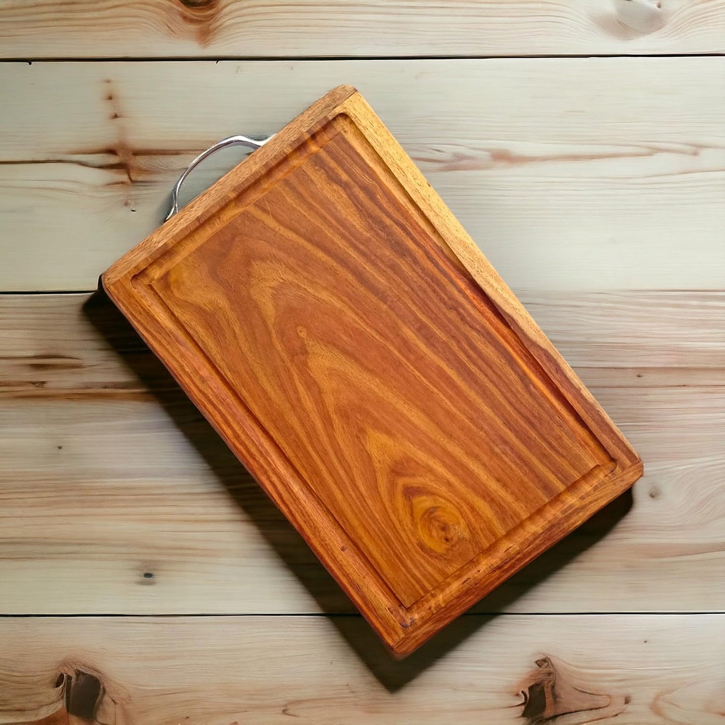Large Sheesham Wood Chopping Board with Juice Groove - Premium Cutting Board for Kitchen & Dining - Natural & Heavy Duty (15" x 10" x 1")