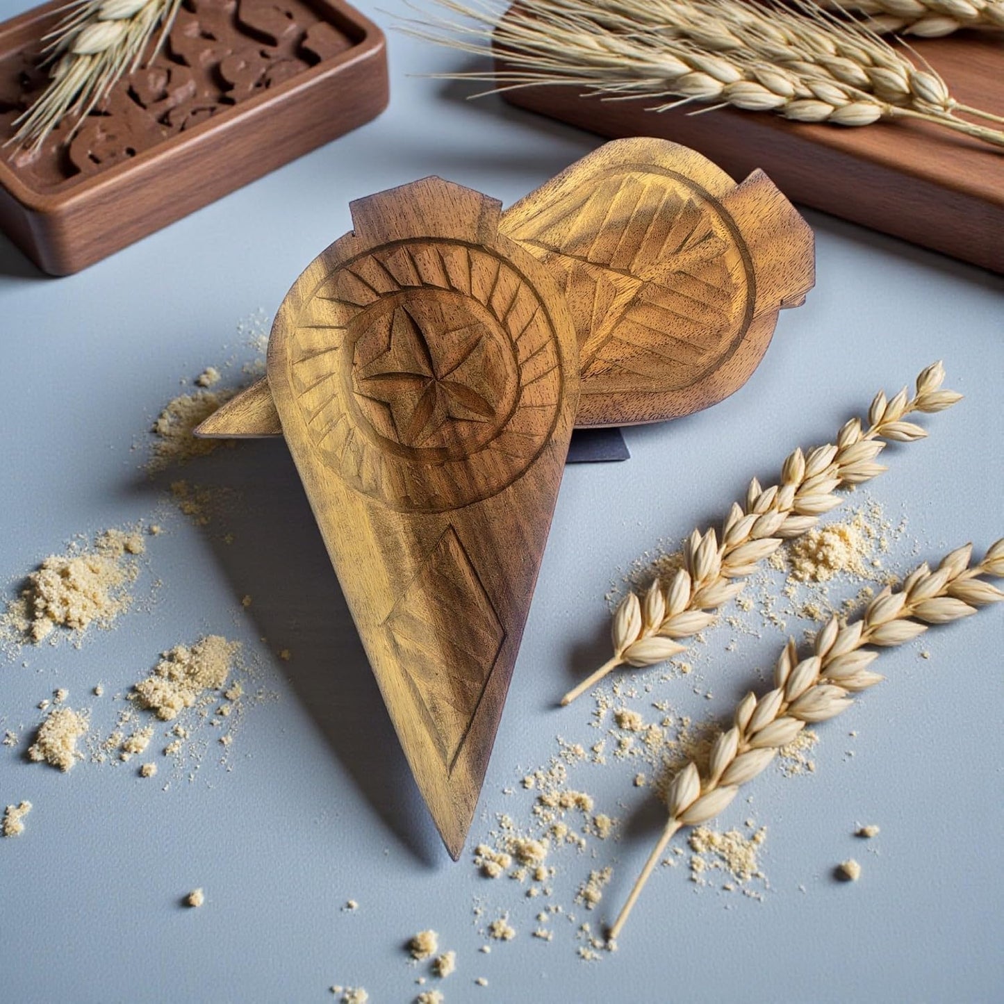 Handmade Authentic Sheesham/Teak Wood Thekua & Khajoor Mould | Handmade Sancha for Chhath Puja Maha Prasad & Traditional Sweets (Agrauta) (PRM Design)